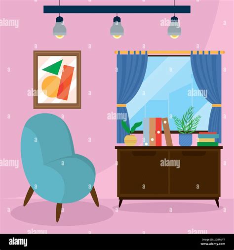 Comfy House Side With Blue Sofa Stock Vector Image And Art Alamy
