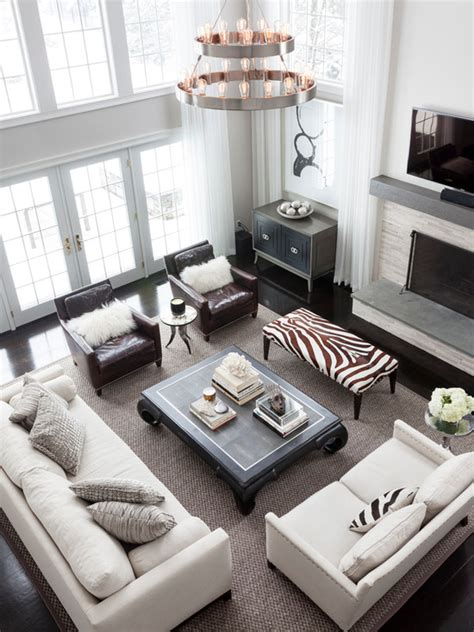 Below are some tips for arranging a living room with two couches in small and large spaces: Zebra Bench - Transitional - living room - Susan Glick ...