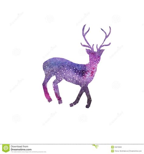 Cosmic Deer Watercolor Galaxy Deer On The White Stock Vector
