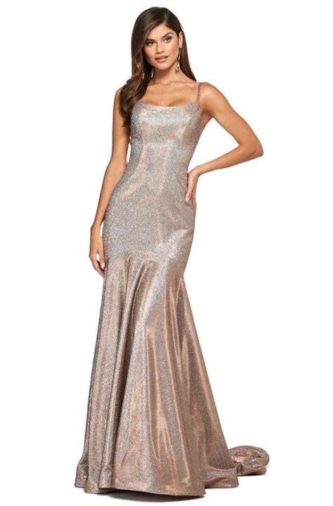 Sherri Hill Scoop Neck Stretch Glitter Trumpet Dress Sherri Hill Prom Dresses Sherri
