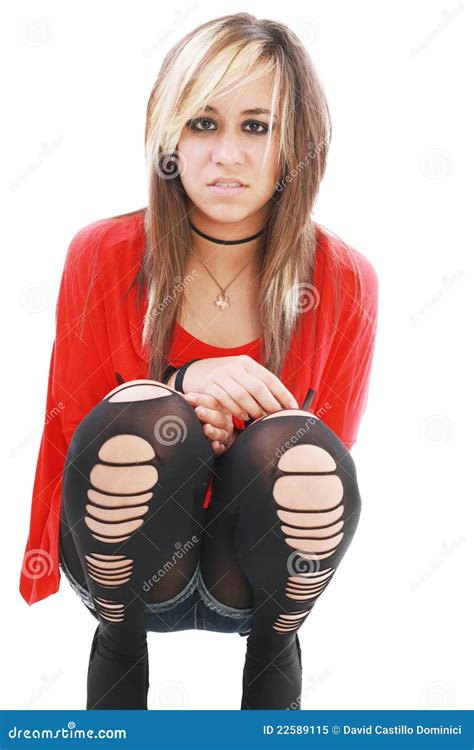Woman In Punk Attire Bends Over To Hug Her Legs Stock Image Image Of Indoors Adult 22589115