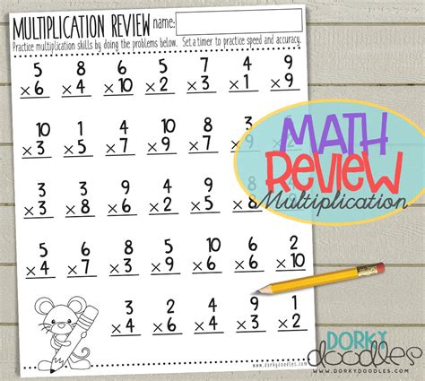 Multiplication Review Free Printable Worksheet Dorky Doodles