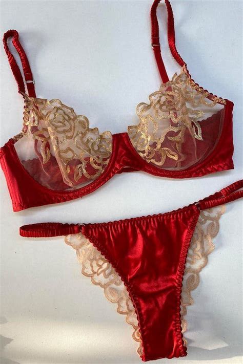 Angie S Showroom Clarissa With Gold Lace Lingerie Set Red Editorialist