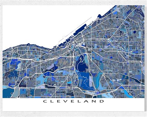 Cleveland Map Art Cleveland City Map Poster Map Of Cleveland Etsy
