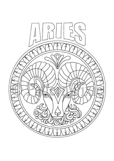 Birds and flowers coloring page. Adult Coloring Page Zodiac Aries | Planet coloring pages ...