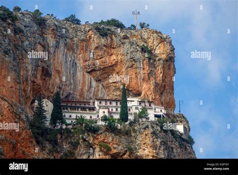 Monastery Elona Built Into Cliff Leonidio Peleponnese Greece Stock