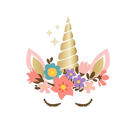 Premium Vector Cute Unicorn Face With Flowers