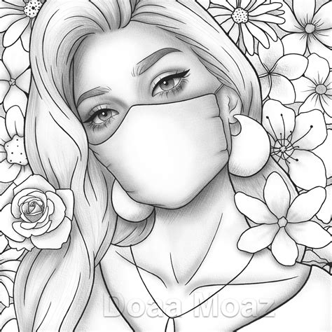 Printable Coloring Page Fantasy Floral Girl Portrait Wearing Etsy India