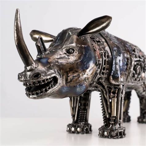 Metal Rhino Art Sculpture Sculpture By Mari Nineart Rhino Art