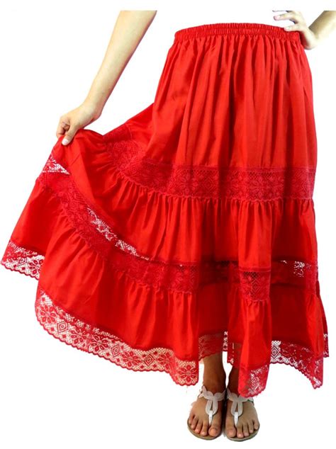 Traditional Artesenias Mexican Laced Skirts For Women Maxi Skirts Long Boho Skirt Ethnic