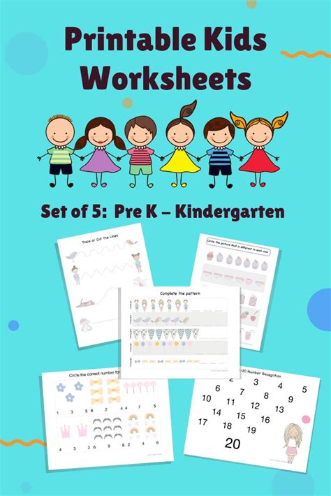 Printable Kids Worksheets Set Of 5 Pre K Kindergarten Printables