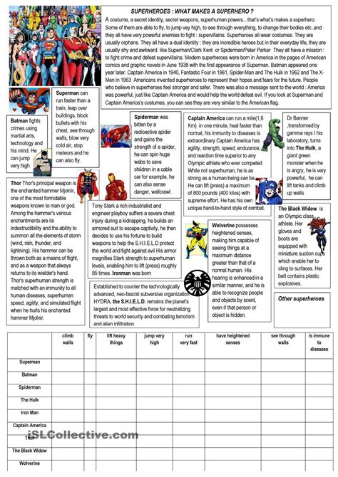 Superheroes English Activities Reading Comprehension English Reading