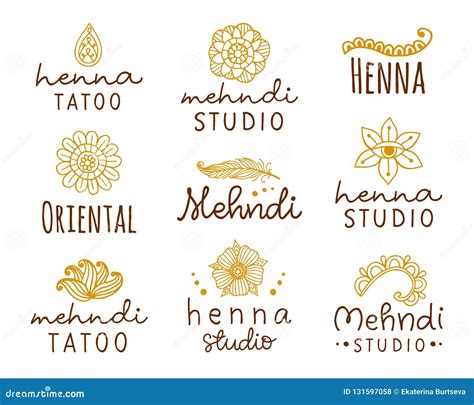 Vector Henna Mehndi Logo Set Stock Vector Illustration Of Isolated