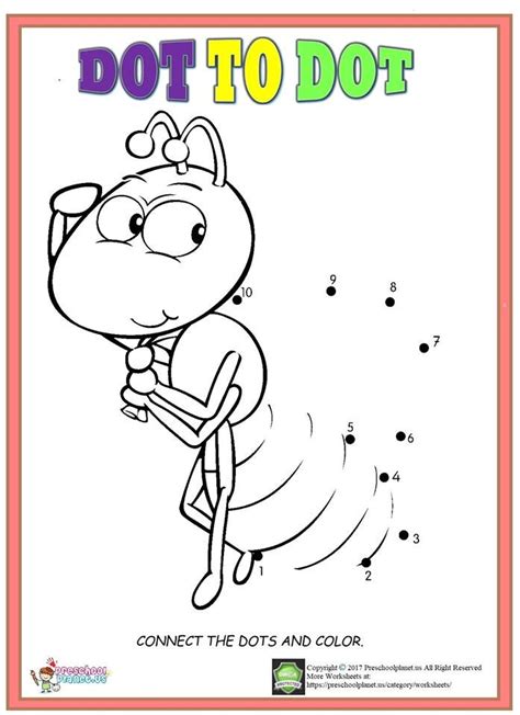 Trace adorable puppy dogs, speedy planes, and much more while practicing letters and numbers. Dot To Dot Ant Worksheet | Ants worksheet, Insects theme ...