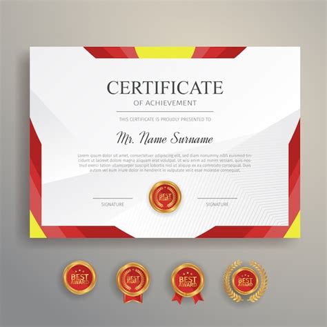 Certificado De Reconocimiento En Color Rojo Y Amarillo Con Insignia Y