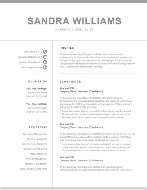 free grey resume template in ms word format free download gambaran