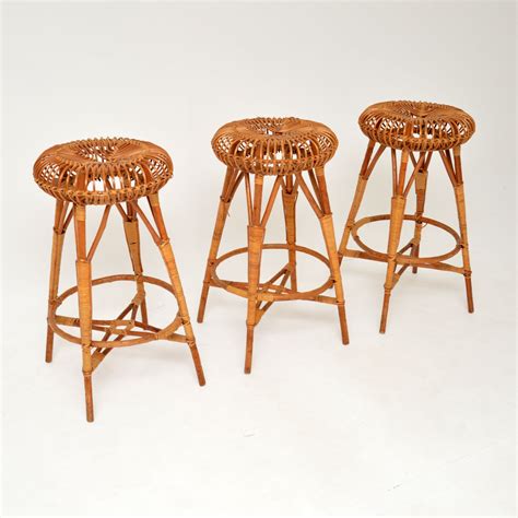 1970s Set Of 3 Bamboo Bar Stools By Franco Albini Retrospective