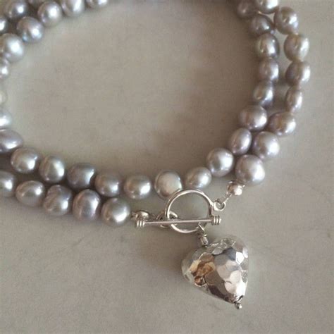 Grey Baroque Freshwater Pearl Necklace Sterling Silver Hammer Etsy Baroque Pearls Jewelry