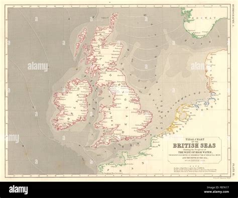 British Isles Tidal Chart High Water Sea Depth Atlantic North Sea