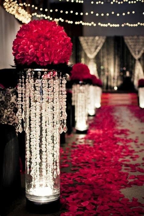 Black Red And Crystal Aisle Decor With Images Wedding Decorations