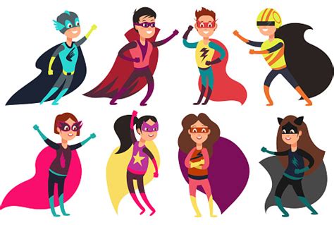 Happy Kids Superheroes Wearing Colorful Superheros Costumes Cartoon