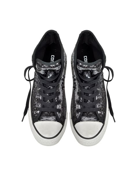 Lyst Converse All Star Hi Sequins Black And Silver