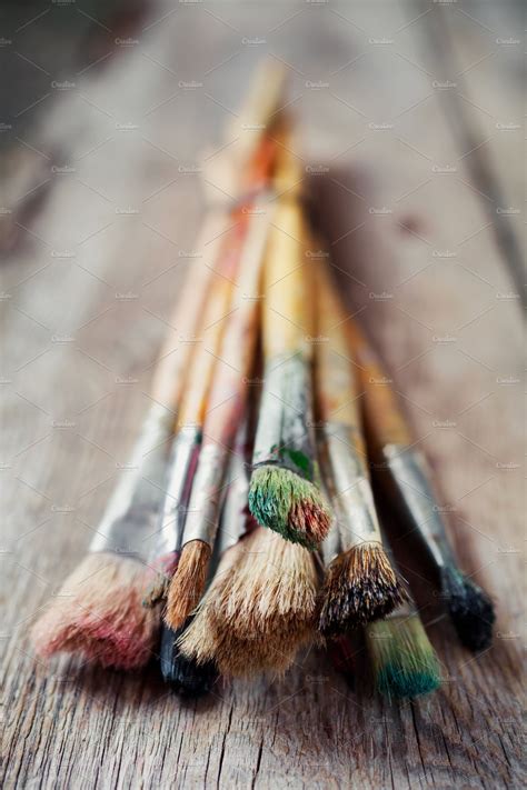 Old Artist Paint Brushes Closeup Arts And Entertainment Stock Photos