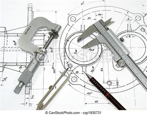 Engineering Tools On Technical Drawing Canstock