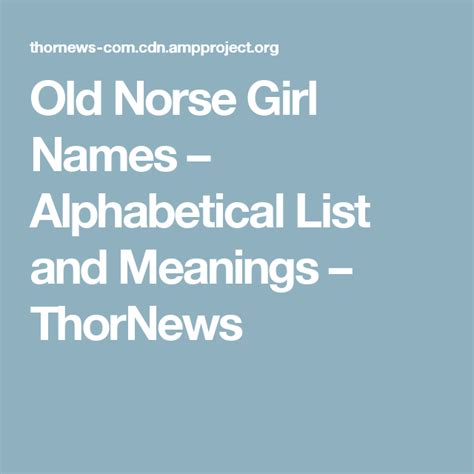 Old Norse Girl Names Alphabetical List And Meanings Old Norse