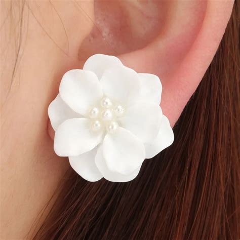 Classics Big White Flower Earrings For Women Fashion Jewelry Party