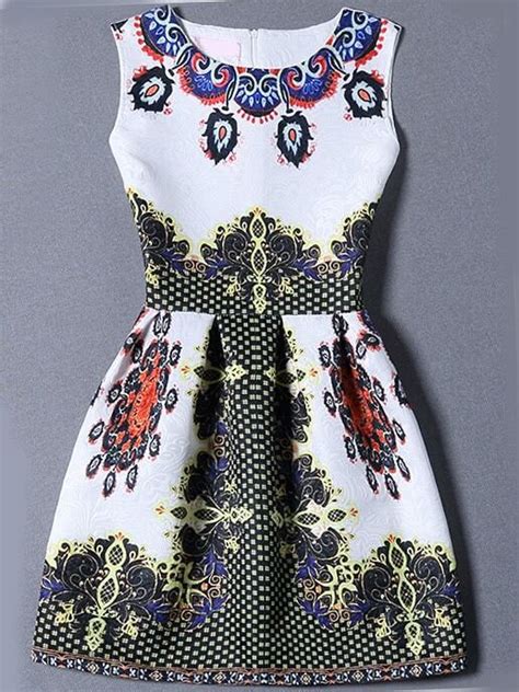 Multicolor Sleeveless Vintage Print Jacquard Dress Sheinsheinside
