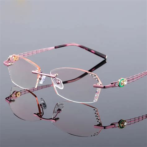 Fashion Frameless Glasses Women Frame Anti Blue Ray Clear Eyewear Alloy Myopia Trimming Gradient