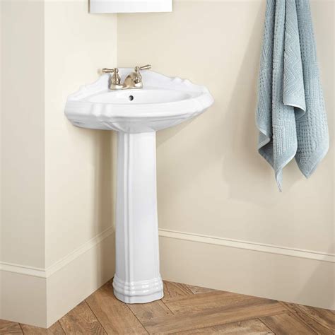 Gaston Corner Porcelain Pedestal Sink Corner Sink Bathroom Sink