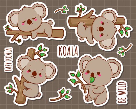 Set Cute Koala Sticker Cartoon Character Kawai Animal Stickers Flat