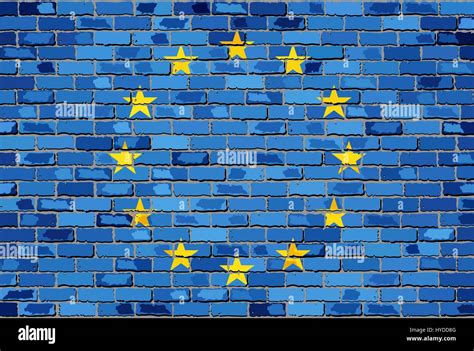 Flag Of Europe On A Brick Wall Illustration European Flag On Brick