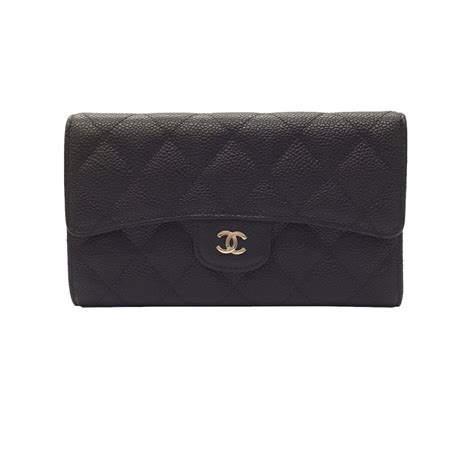 Chanel Chanel Matelasse Caviar Skin Flap Long Wallet Black Silver Metal