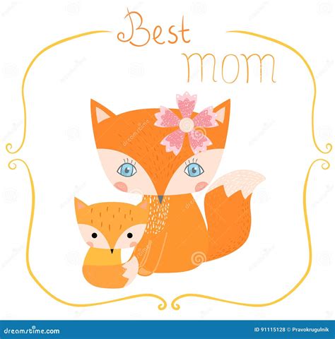 Card With Foxes For Mother S Day Stock Vector Illustration Of