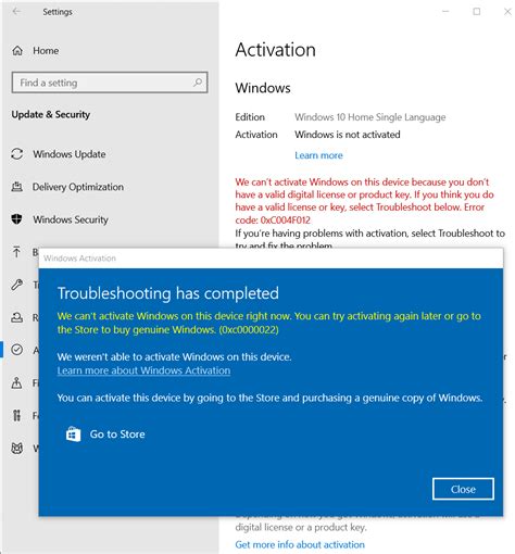 Error Code 0xc004f012 And 0xc0000022 In Activating Windows Microsoft