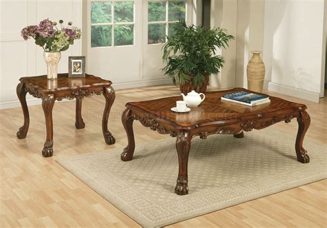 Cherry Finish Dresden Coffee Table 3pc Set Wcarved Details