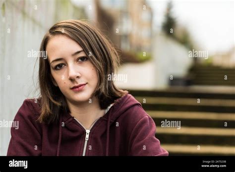 Portrait Of A 17 Year Old College Girl Sitting In Training On A
