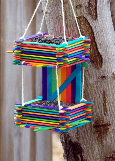Popsicle Stick Bird House 1 Easy Birdhouse Made Out Of Colored Craft