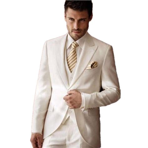 Ivory Wedding Suits For Men Tuxedos Peaked Lapel Groomsmen Suits 3
