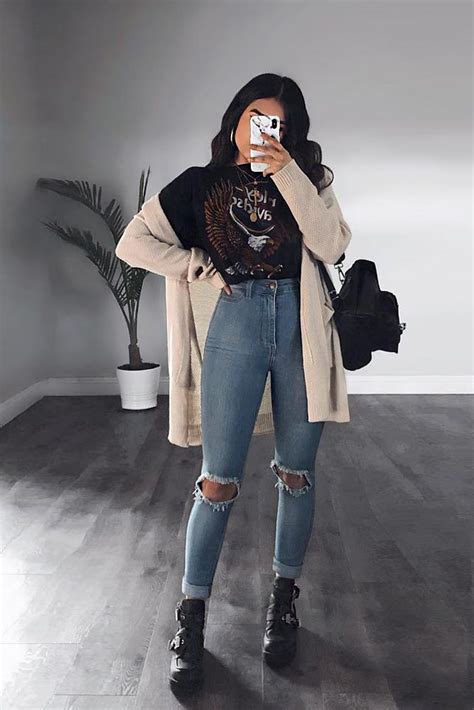Torn Denims With Lengthy Cardigan Longcardigan Rippedjeans Edgy Grunge Type Cute