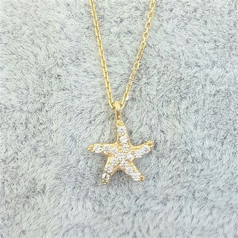 14K Real Solid Gold Starfish Pendant Necklace For Women Gift Etsy