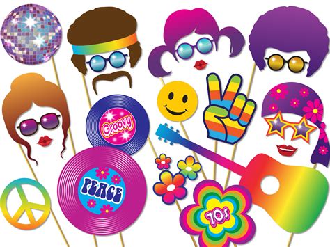 70s Party Photo Booth Props Set Instant Download Photobooth