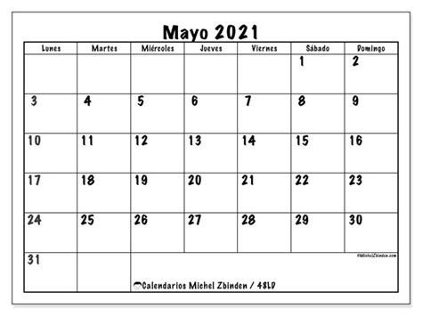 O calendário de 2021 terá nove feriados nacionais, sem contar os feriados estaduais e municipais, como o do dia da consciência negra e aniversários das cidades. Calendarios mayo 2021 - LD - Michel Zbinden ES