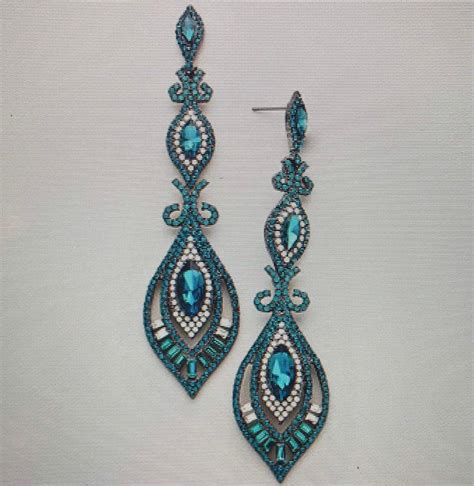 Aqua Turquoise Blue Earrings Long Chandelier Style Pierced Etsy