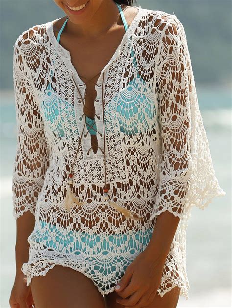[50 Off] Hollow Out Lace Swimsuit Cover Ups Rosegal