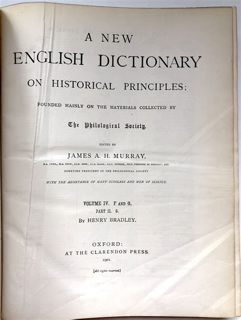 Sir James A H Murray Oxford English Dictionary Vol Iv 4 Part Ii G New