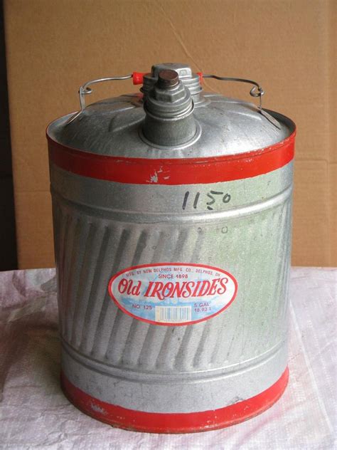 Vintage 125 Old Ironsides 5 Gallon Galvanized Metal Gas Can Delphos